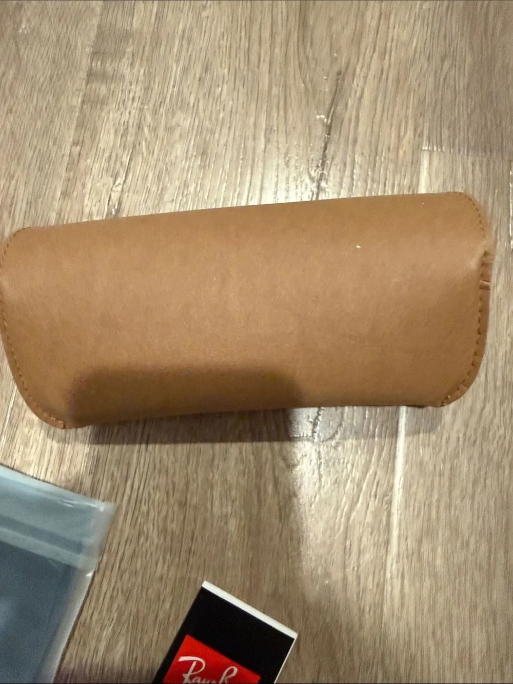 Ray-Ban Brown Leather Sunglasses Case with Booklet and the fabric